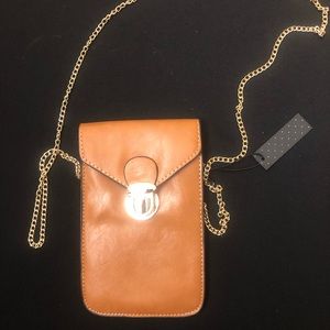 Camel Leather Crossbody Clutch